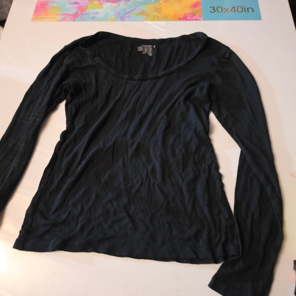 Old Navy Womens Black Pima Cotton Modal Long Sleeve Scoop Neck Top Size S